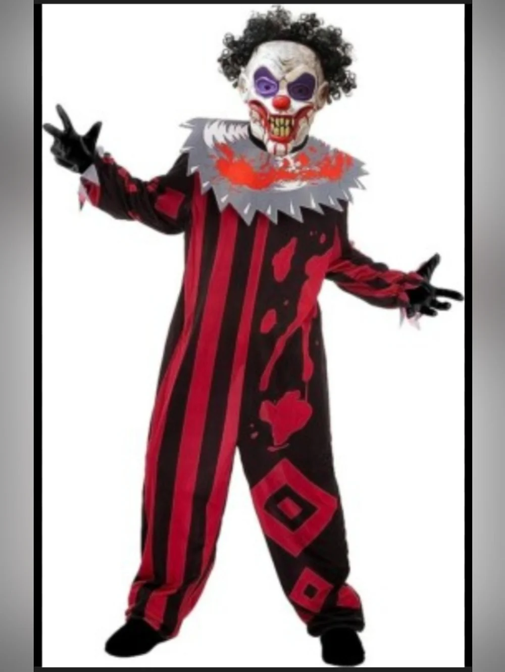 Killer Clown Costume Kids Large Mask Jumpsuit Horror Halloween Outfit Scary - Picture 1 of 8